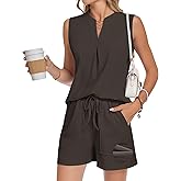 AUSELILY Women's Two Piece Sets Waffle Knit Summer V Neck Sleeveless Pleated Shorts Set Matching Sets Women Clothing 2026