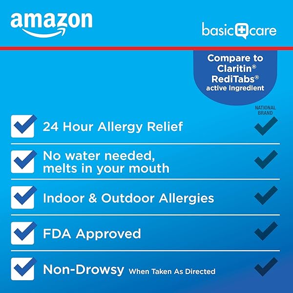 AMAZON BASIC CARE 24-HOUR CHILDREN ALLERGY MEDICINE, LORATADINE ORALLY DISINTEGRATING TABLETS, 10 MG, ANTIHISTAMINE, AGES 6+, 30 COUNT
