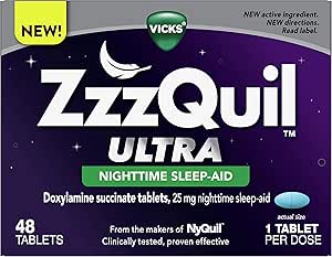 ZzzQuil ULTRA, Nighttime Sleep Aid Liquid, 25 mg Doxylamine Succinate, No.1  Sleep Aid Brand, Fall Asleep Fast, Stay Asleep Longer, 48 Count