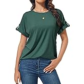 MAXTOOA Womens Short Sleeve Summer Tops Crew Neck Casual Loose Fit Shirts 2025 Trendy Blouses Basic Tee Valentine's Day Gifts
