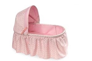 Badger Basket Folding Doll Cradle with Hood fits Dolls 18 to 22-Inches - Pink/Rosebud Design with Bedding for Imaginative Play