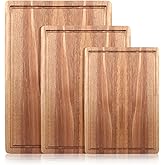 3 Pack Solid Acacia Wood Cutting Boards Set for Kitchen Meat Hardwood Chopping Board Decorative Large Charcuterie Boards Set Best Non Toxic Big Cutting Board Butcher Block Bread Serving Cheese Board