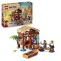 LEGO ONE PIECE La Capanna del Villaggio Foosha Giocattolo con Barca, Minifigure di Luffy, Shanks e Makino, Accessori e Poster Ricercato – Regalo per Bambini, Bambine e Fan degli Anime da 8 Anni 75636