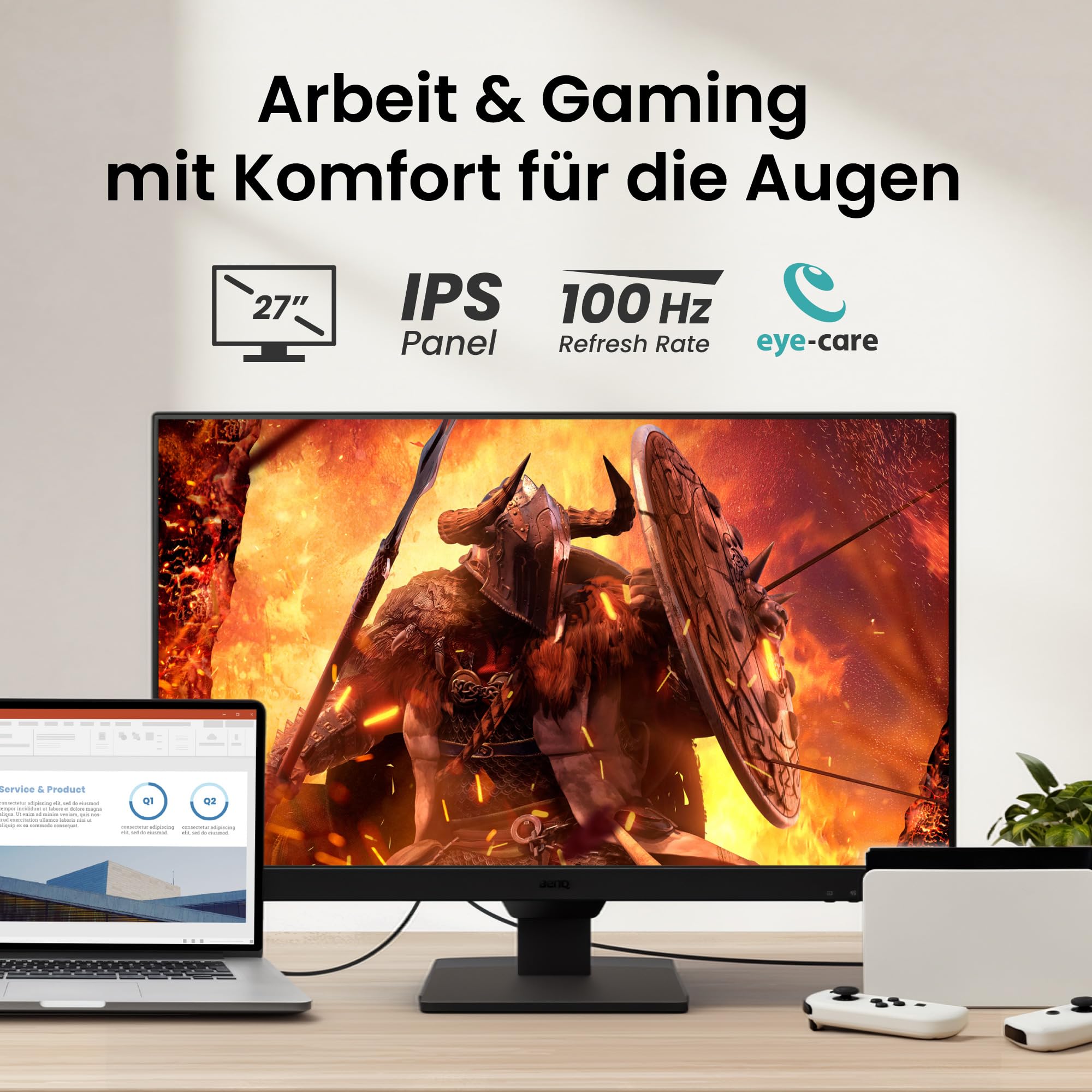 BenQ GW2790E 27 Zoll Eye-Care Gaming Monitor, 100Hz, 1920x1080p, IPS, integrierte Lautsprecher, Wandhalterung, Thin Bezel, Smarte Helligkeitsanpassung, 2X HDMI, DisplayPort 2