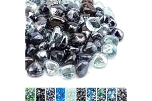 Skyflame 10-Pound Blended Fire Glass Diamonds for Fire Pit Fireplace Landscaping, 1/2 Inch Onyx Black, Crystal Ice, Amber Luster