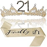 21st Birthday Crown and Sash for Women, 21 Tiara, Black Gold 21st Birthday Decorations for Her 21 Year Old Gifts Party Favors for Girls