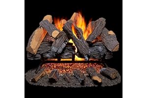 Duluth Forge FNVL24-1 Natural Gas Vented Fireplace Logs Set with Match Light, 55000 BTU, Heats up to 2000 Sq. Ft, Heartland Oak, 24 Inches