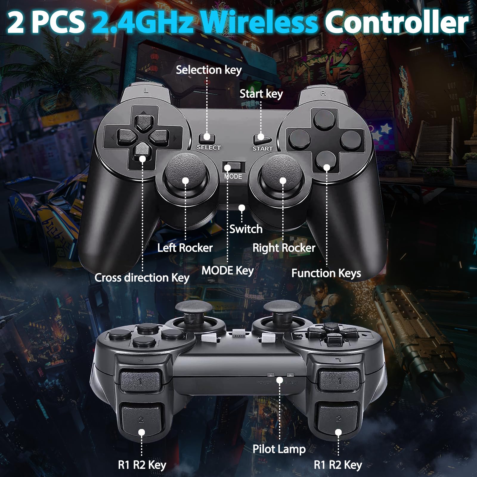 ANGFA Wireless Retro Game Console Stick, Upgrade Retro Video Gaming Stick Built in 20000+ Games with 18 Emulators, 4K HDMI Output with 2 Pack 2.4G Wireless Controllers for Nostalgia Gifts- 64GB