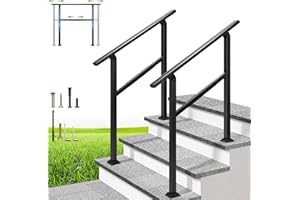 VIVOHOME Adjustable Outdoor Handrails - Durable Galvanized Steel, Black Oval Design for Porch, Deck & Stairs, 2-Pack for 3 St