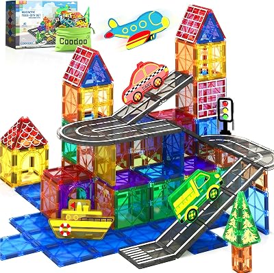 Coodoo Magnetic Tiles City Road Set Toys for Kids 3-5 STEM Learning