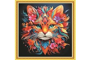 Amiiba Pre Printed Cross Stitch Kits for Adults, Tabby Cat 11ct Stamped Embroidery Kits DIY Wall Art Decor for Beginners (Tab
