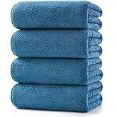 Lumimi Towels 4 Piece Soft Microfiber Bath Towel Set Salon Gym Yoga Travel Incredibly Absorbent Lightweight Quick Dry and Durable, 55" L x 27" W, 4 Pack Blue
