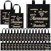 Clysee 50 Pcs Thank You Gift Bag Small Awesome Employee Appreciation Gift Bags Bulk with Handle Black Gold Inspirational 8 x 8 Inch Party Favor for Women Staff Party
