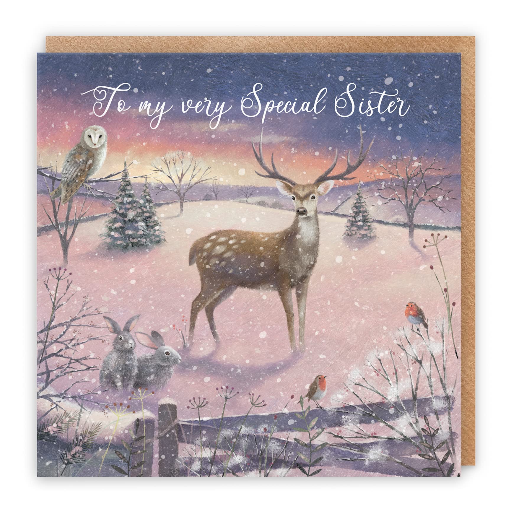 Hunts England - Sister Christmas Card - 'The Stag' - To My Very Special Sister - Luxury Christmas Card For Sister - Milo's Gallery Collection - Christmas Wording Inside