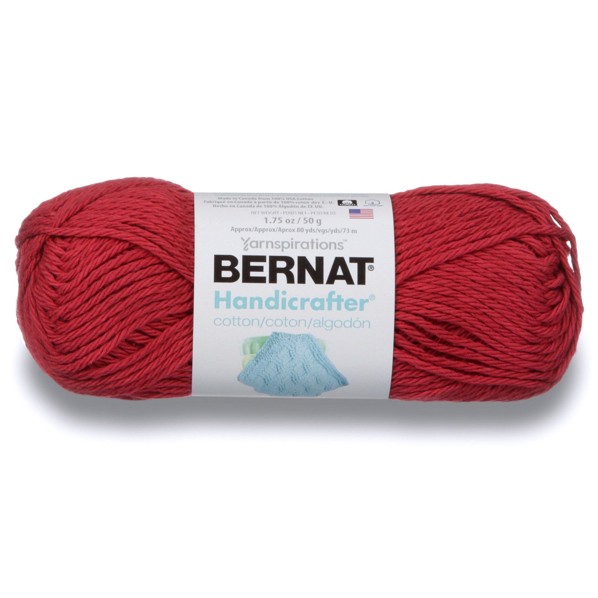 Photo 1 of Bernat Handicrafter Cotton Solids Yarn, 1.75 oz, Gauge 4 Medium, 100% Cotton, Country Red