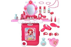 NUMBER 1 IN SERVICE Makeup Vanity Set for Little Girls, Pretend Play Kids Princess Beauty Salon with Lights, Sounds and Mirror for Fantasy Dressing Up Playset Style Hair Toy Nail Polish and Pretty Jewelry