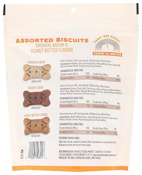 WHOLE PAWS, BISCUIT DOG TREATS, ASSORTED FLAVORS (CHICKEN, BACON, & PEANUT BUTTER), 14 OUNCE