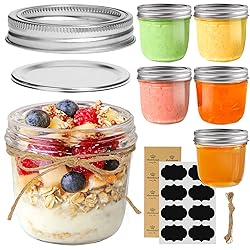 ComSaf Wide Mouth 8 oz Mason Jars with Lids, 6 Pcs