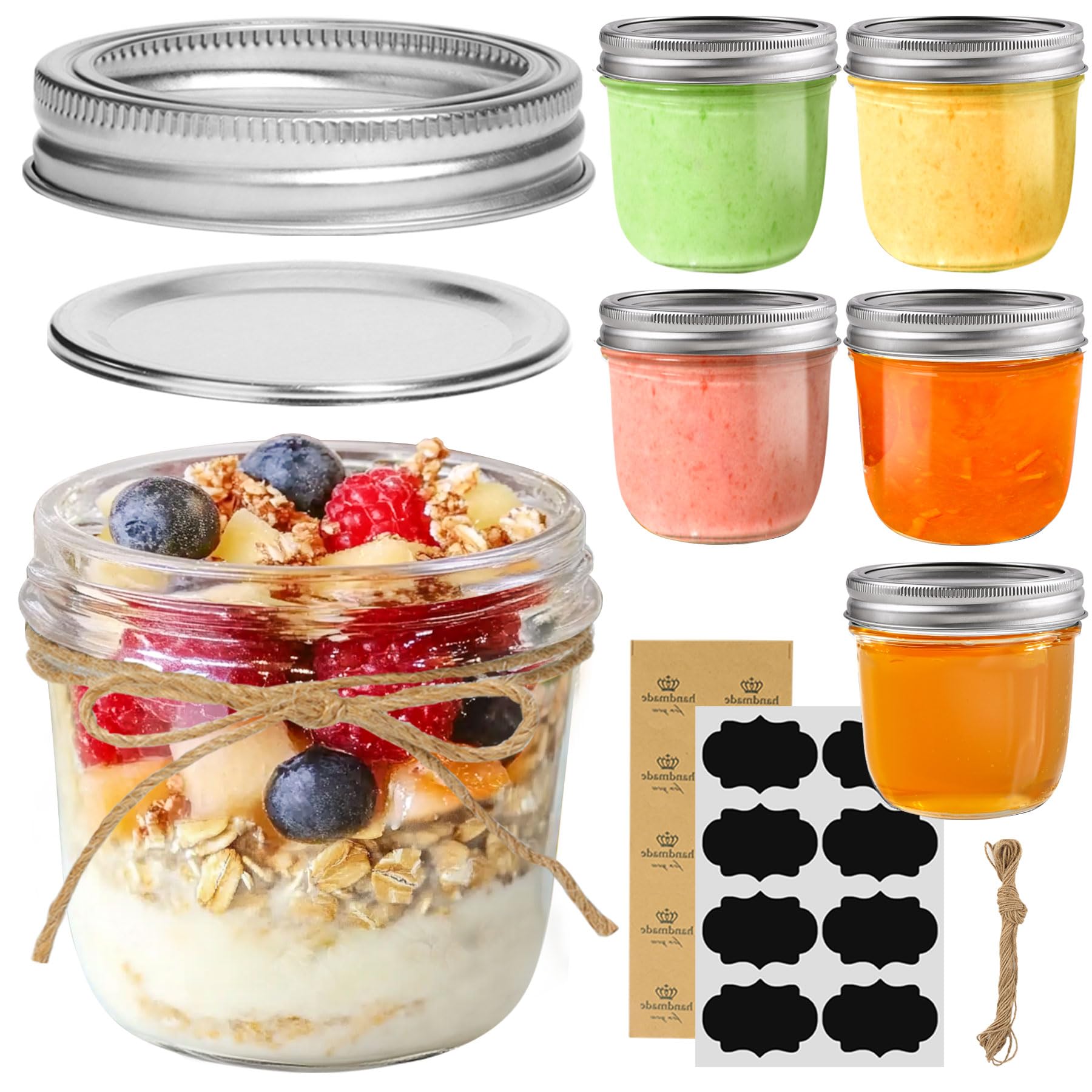 Photo 1 of ComSaf Wide Mouth 8 oz Mason Jars with Lids, 6 Pcs Small Mason Containers, Canning Jars, 8oz Glass Jar with Lid, Canning Jars for Jams, Jelly, Sauces, Desserts, chia pudding, Pickle, Gift