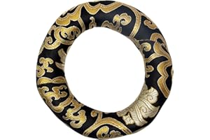 Karma Crafter Silk Brocade Cushion Pillow for Tibetan Singing Bowl Handmade in Nepal Round Cushion for Sound Bowls (5 Inches, Black)