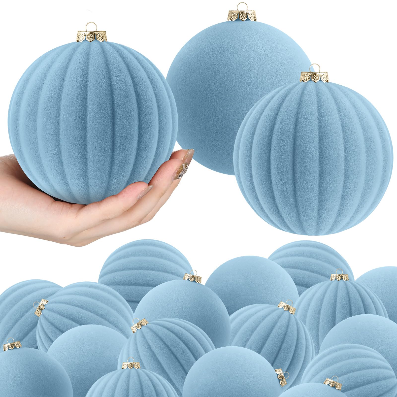 Photo 1 of *IMPERFECT** Syhood 16 Pcs 4 Inch Velvet Christmas Balls Large Velvet Xmas Tree Ornaments Balls Decorations Hanging Flocked Ornaments for Christmas Tree Home Garland Holiday Party Decor (Dusty Blue)