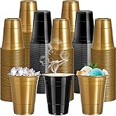 Clothsport 120 Pcs 16 oz Black Gold Plastic Cups Graduation cups 16 oz Black Gold Cups for drinking Tastings served Snacks Barbecues Picnics