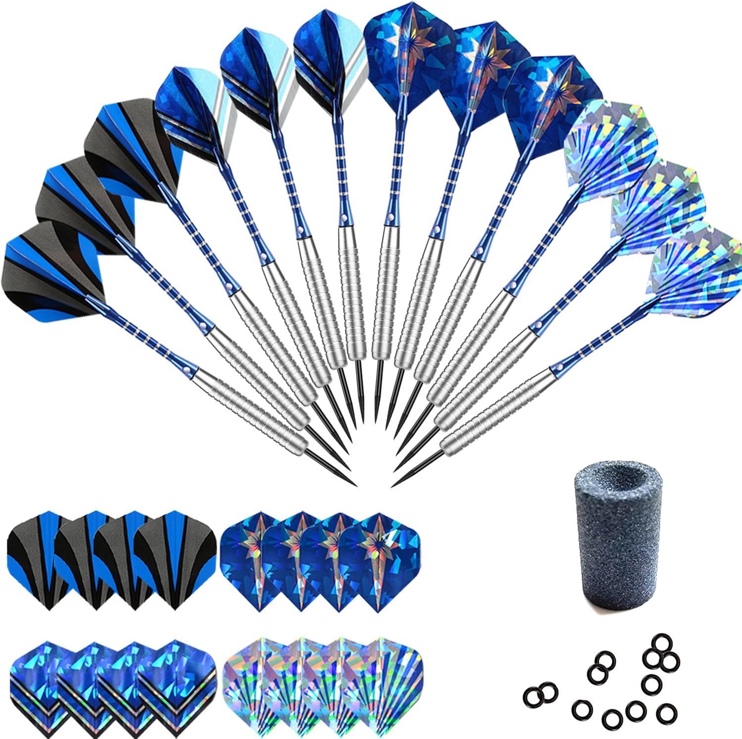 Steel Tip Darts Set 22 grams Professional - 12 Pcs Stainless Needle Tipped Dart For Dartboard, Aluminum Shafts, Standard Flights, 20 Grams Nickel Silver Metal Barrels and Pro Dart Sharpener