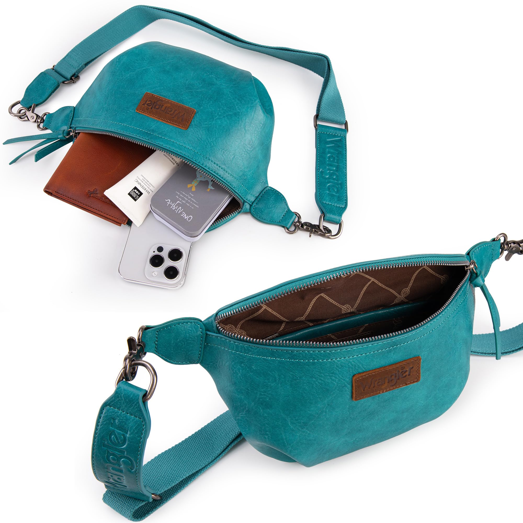 Wrangler Large Fanny Packs for Women Waist Bag Travel Belt Bags Crossbody Sling Bag Torquise