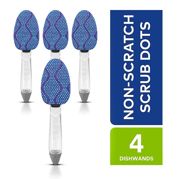 SCOTCH-BRITE SCRUB DOTS NON-SCRATCH DISHWAND, 4-PACK (4 DISHWANDS), SOAP-DISPENSING KITCHEN SCRUBBERS, FITS ALL REFILLS