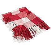 DII Buffalo Check Collection Rustic Farmhouse Throw Blanket with Tassles, 50x60, Red/White