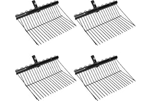 lukar 4PCS Metal Manure Fork Head, 18 Tines Manure Fork Replacement Head Horse Manure Rake for Picking up Manure Grass and Hay, Black