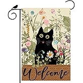 ZAEW Welcome Spring Cat Watercolor Daisy Floral Pattern Garden Flag Summer Seasonal Yard Flag 12x18 Inch Double Sided Small Mini Yard Outdoor Outside Holiday Decoration