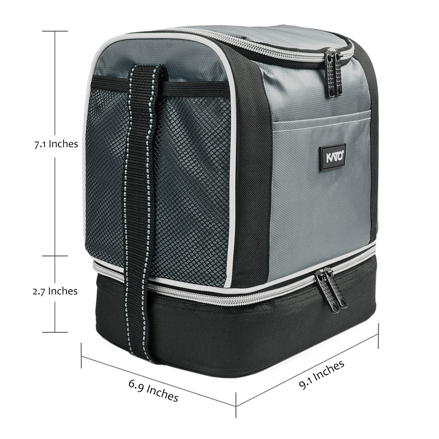 Kato Insulated Lunch Bag, Dual Compartment Portable Bento Cooler Totes for Men and Women, Gray