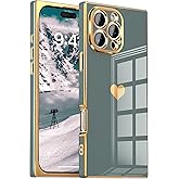 IAIYOXI Case for iPhone 14 Pro Max - Rectangle Design, Full Camera Protection, Cute Heart Pattern, Electroplated Reinforced Corners, Shockproof Edge Bumper,Compatible with iPhone 14 Pro Max,Blue Gray