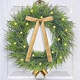 Yastouay 24" Christmas Wreaths for Front Door, Christmas Wreaths with Lights Bow Gold Cow Bell, Christmas Door Wreath for Christmas Garland for Home Wall Window Indoor Outdoor Decor