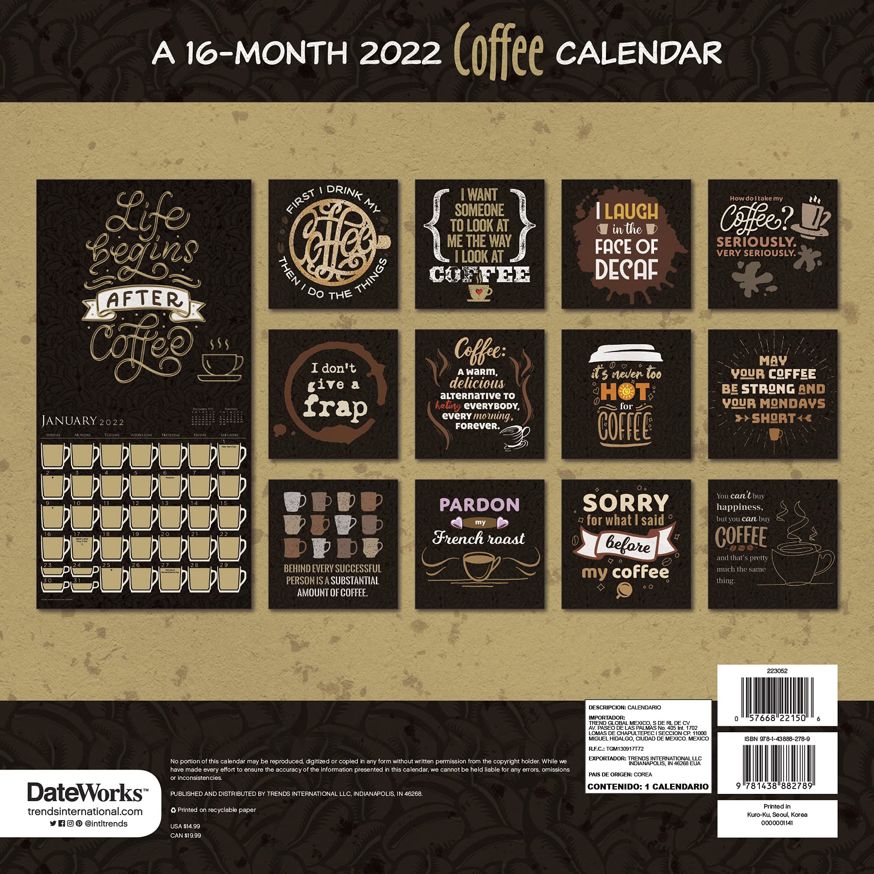 Coffee Calendar 2022 2022 Coffee Wall Calendar: Trends International: 9781438882789: Amazon.com:  Books
