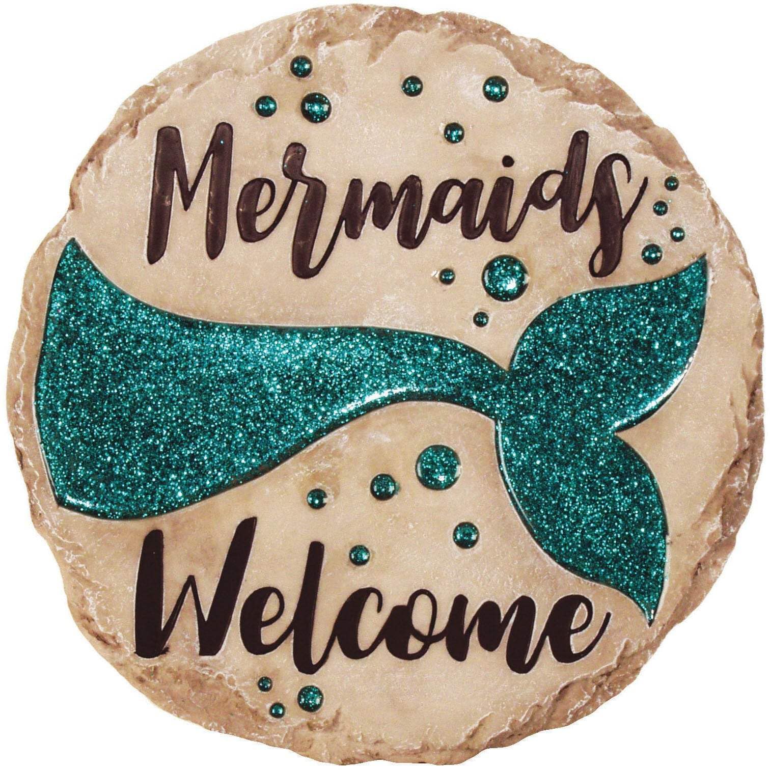 Spoontiques - Garden Décor -Mermaids Welcome Stepping Stone - Decorative Stone for Garden