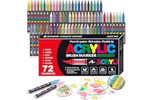 72 Colors Soft Brush Tip Acrylic Paint Markers Set, Pens for Rock, Wood, Fabric, Canvas, Glass, DIY Crafts, Waterproof Marker