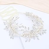 Oriamour Bridal Headpieces For Women Handmade Wedding Headbands for Bride Hair Accessories Flower-Leaf Bridal Headband Wedding Hair Piece with Pearls (Silver)