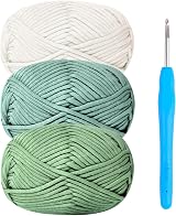 Renyiz Chunky Yarn Crochet Kit Avocado 3x50g 4mm Hook Cotton Nylon Blend