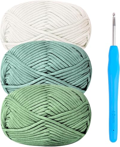 Renyiz Chunky Yarn Crochet Kit Avocado 3x50g 4mm Hook Cotton Nylon Blend