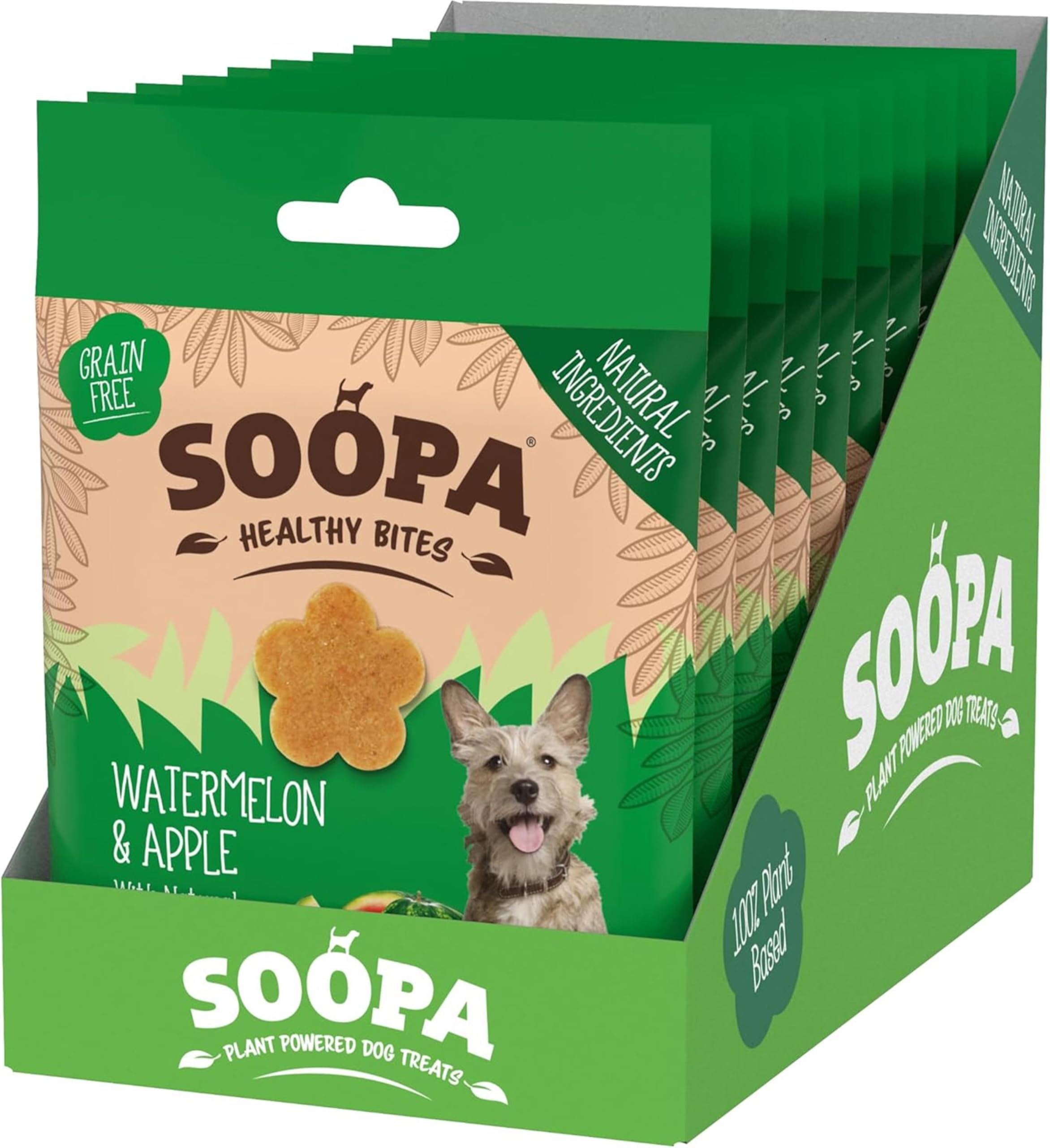 Soopa Watermelon & Apple Healthy Bites 10-Pack, Human-Grade, Grain-Free, Natural Dog Treats for Small Dogs, Medium, Large, Puppy, Dog Training Treats, Low Calorie, Superfood, Vegan, 10 x 50 g