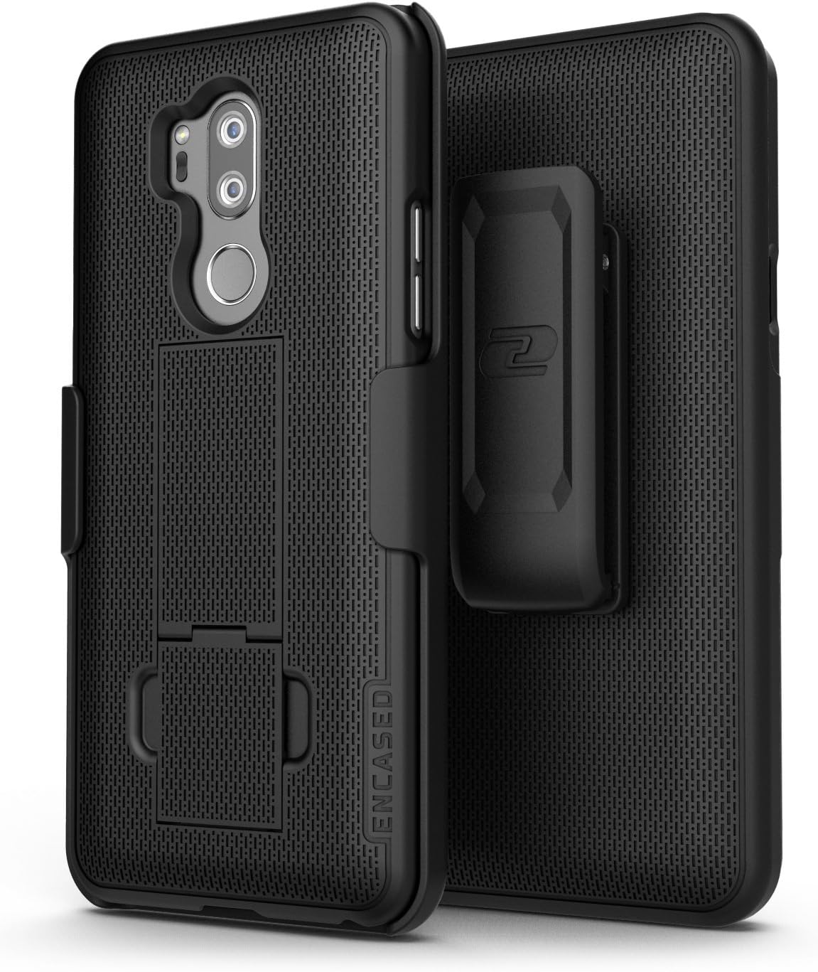 ENCASED LG G7/LG G7 ThinQ Belt Clip Case (DuraClip) Slim Fit Holster Shell Combo w/Rubberized Grip (Smooth Black) - Image 3