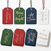 Christmas Gift Tags - 64 Holiday Present Tags with Colored String for Personalizing Your Holiday Gifts, DIY, Xmas Decorations & Gift Labels, Gift Tags for Presents, Christmas Name Tag for Gifts Decor