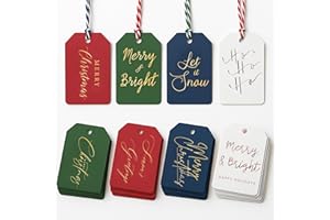 MHSMHL Christmas Gift Tags - 64 Holiday Present Tags with Colored String for Personalizing Your Holiday Gifts, DIY, Xmas Decorations & Gift Labels, Gift Tags for Presents, Christmas Name Tag for Gifts Decor