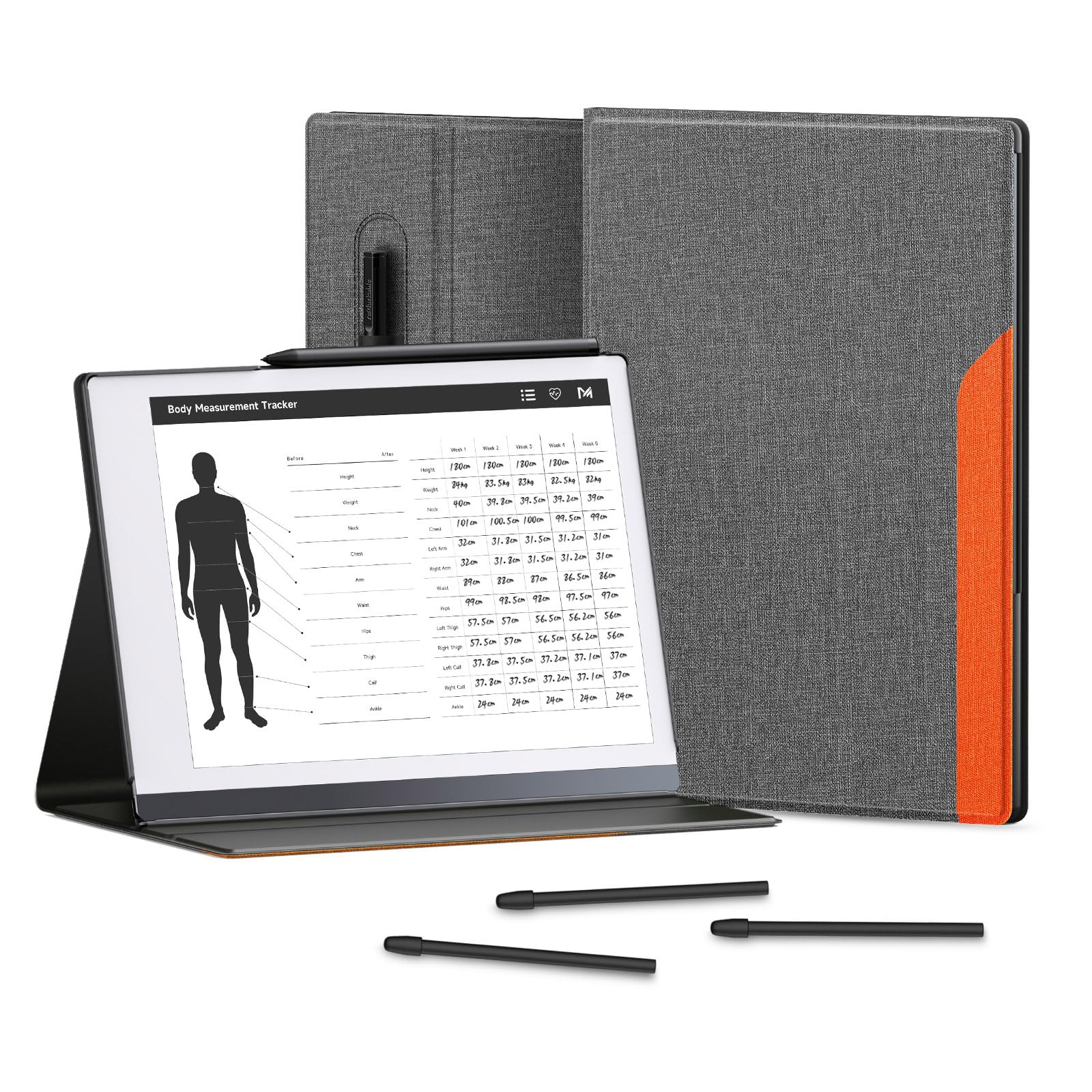 Ayotu Book Folio Case for Remarkable 2 Paper Tablet 10.3" 2020 Released, Premuin Fabric Smart Cover with Pen Pocket, Stable Folding Stand Design (Not for Remarkable 1), Gray & Orange