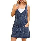 CIMUK Women's Denim Overalls Roller Romper Loose Casual Sleeveless Pinafore Mini Dresses
