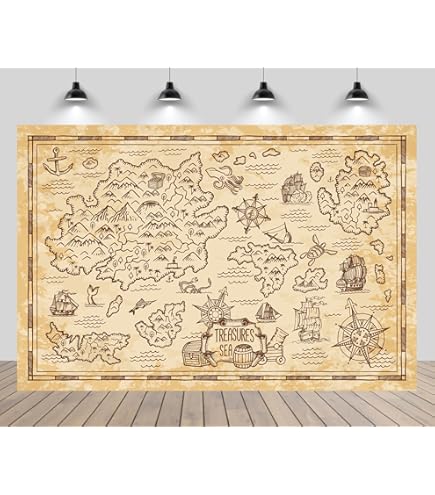 BELECO 15x8ft Fabric Pirate Treasure Chest Backdrop Pirate Island Cave Shiny Jewelry Box Rock Sword Scary Skull Background Caribbean Sea Pirate Themed Party Decorations Halloween Pirates Photo Props