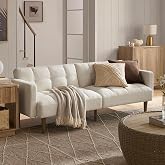 mopio 76.4" Futon (Pearl White Boucle, Tufted Styled) | Sofa Bed, Mid-Century Modern, Compact, 550 lbs, Splitback