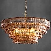 ROIOVA 36" Smoked Gold Round Drum Chandelier, 6-Light Modern Hanging Light Fixture for Dining Room, Living Room, Bedroom, Foy